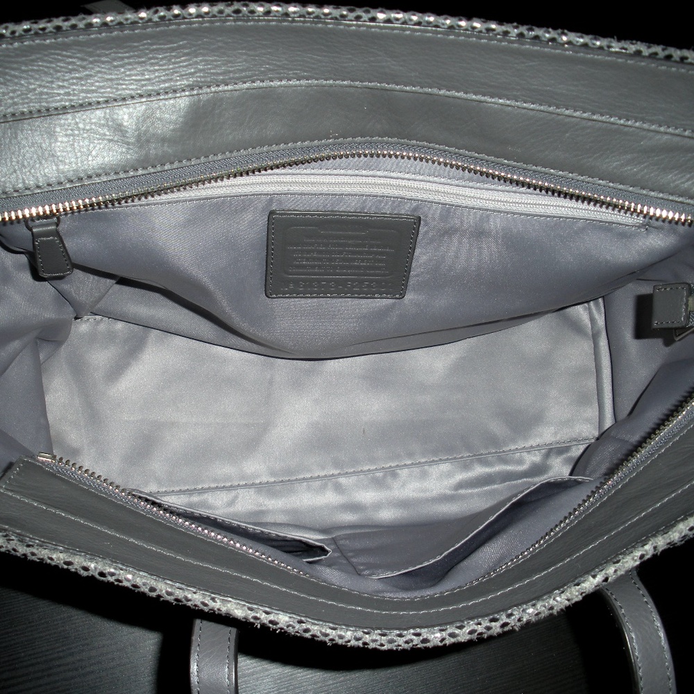 Coach Suede Leather Large Handbag Gray/Grey - Picture 5 of 6